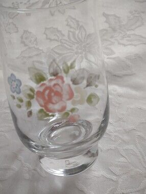 Vintage Libbey Pfaltzgraff Tea Rose Floral Painted Tumbler Glasses